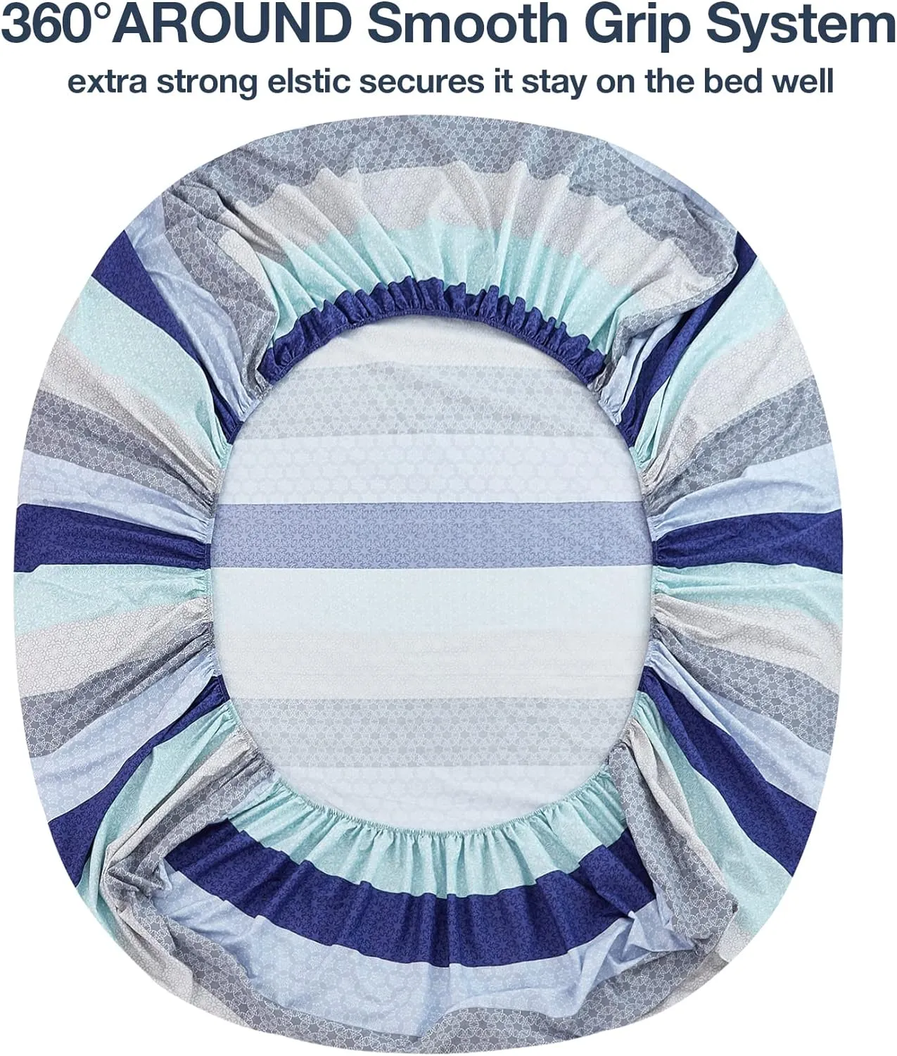 JSD Blue Striped Sheet Set Queen Size, 4 Piece Soft Printed Microfiber Sheet Set Extra Deep Pocket