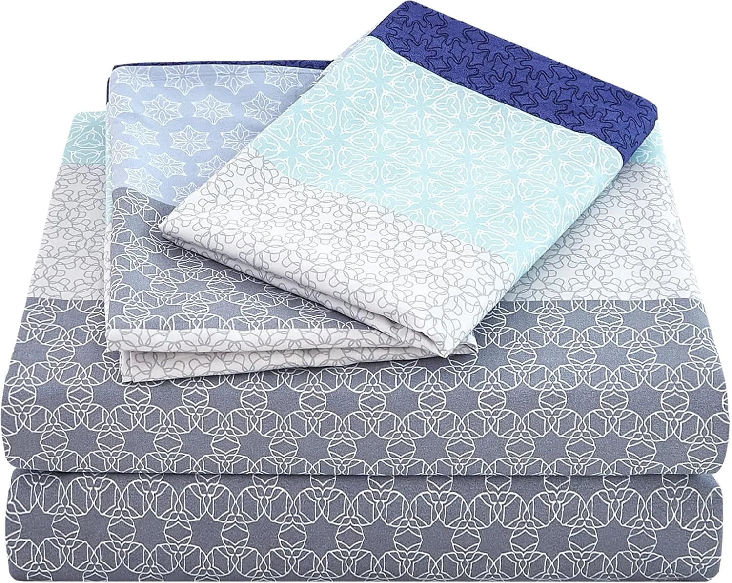 JSD Blue Striped Sheet Set Queen Size, 4 Piece Soft Printed Microfiber Sheet Set Extra Deep Pocket