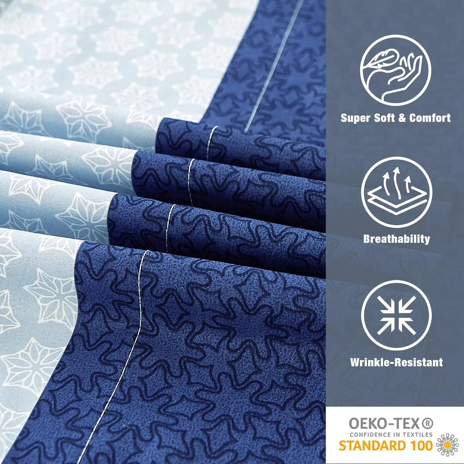 JSD Blue Striped Sheet Set Queen Size, 4 Piece Soft Printed Microfiber Sheet Set Extra Deep Pocket