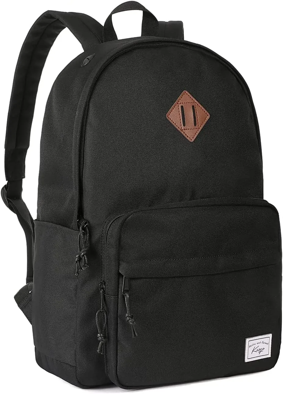 Kasqo School Backpack, Classic Lightweight Water-Resistant Bookbag Daypack for Men Women Teens Girls Boys College, Travel, Work, Black