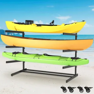 Kayak Storage Rack, Heavy Duty Adjustable Freestanding Kayak Stand with Wheels or Protection Pad for Kayaks, SUPs, Canoe and Paddleboard Kayak Rack for Indoor & Outdoor Use