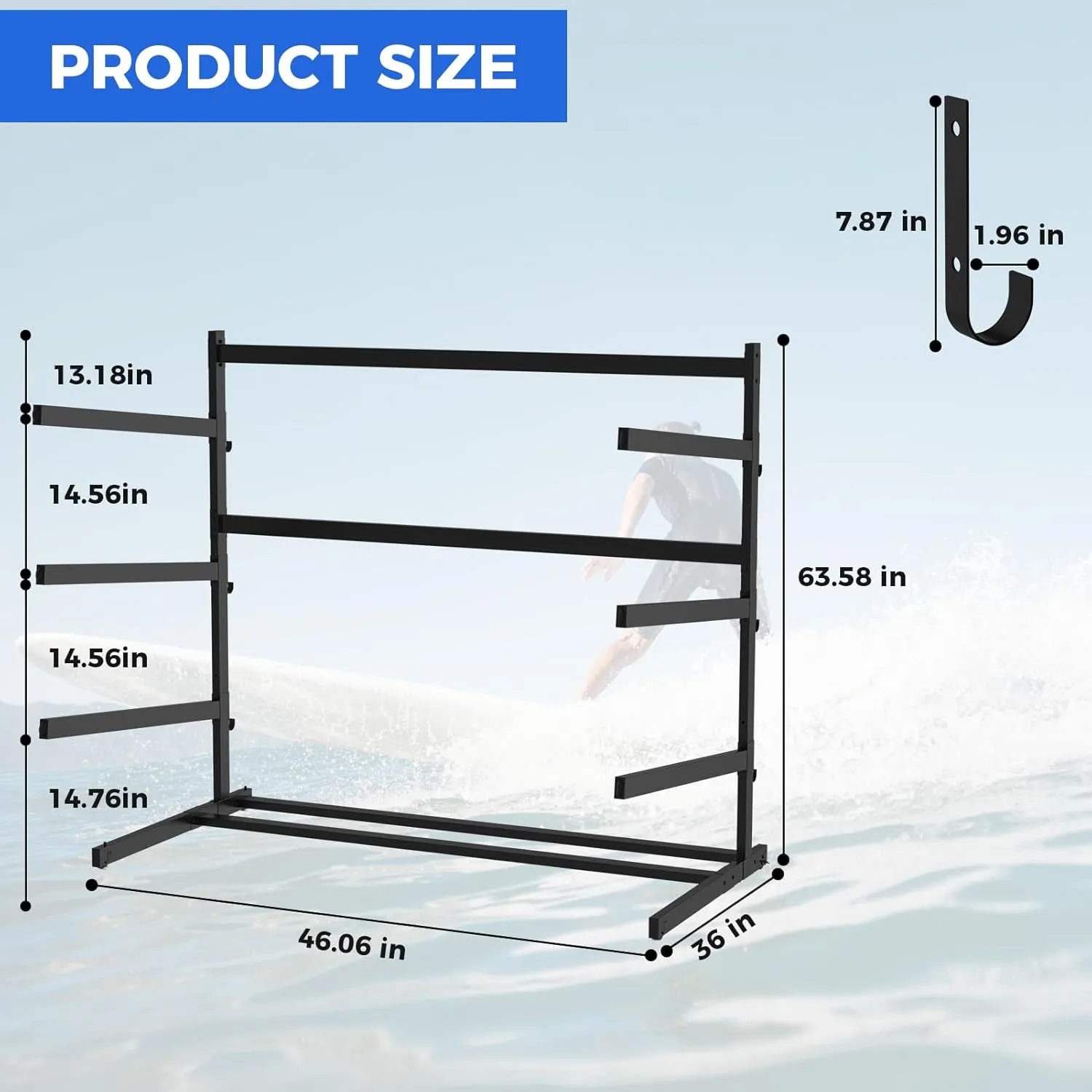 Kayak Storage Rack, Heavy Duty Adjustable Freestanding Kayak Stand with Wheels or Protection Pad for Kayaks, SUPs, Canoe and Paddleboard Kayak Rack for Indoor & Outdoor Use