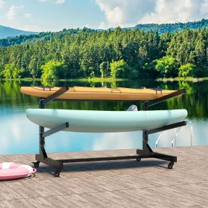 Kayak Storage Rack, Heavy Duty Freestanding Kayak Rack for Garage and Outdoor Storage, Adjustable 2 Kayak Stand with Lockable Wheels, Protection Pad for Kayak, Canoe, SUP, Surfboard & Paddleboard