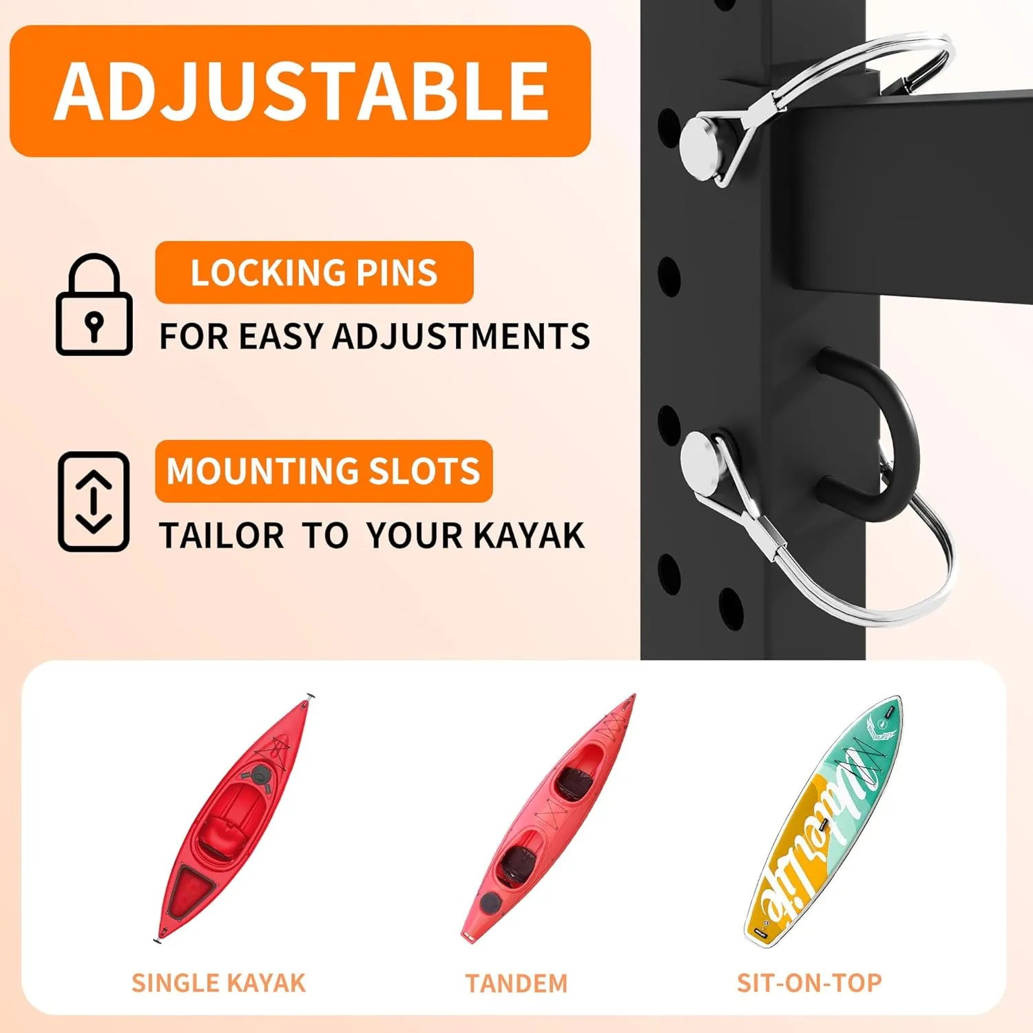 Kayak Storage Rack, Heavy Duty Freestanding Kayak Rack for Garage and Outdoor Storage, Adjustable 2 Kayak Stand with Lockable Wheels, Protection Pad for Kayak, Canoe, SUP, Surfboard & Paddleboard