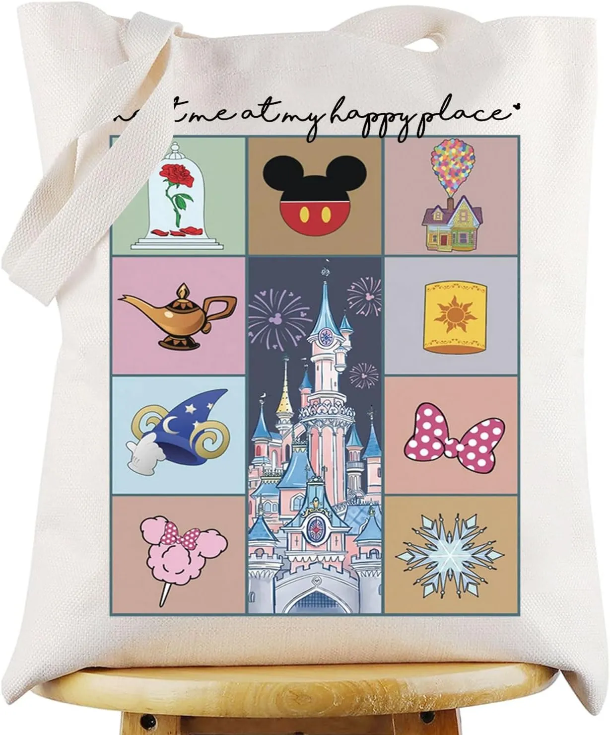 KEYCHIN Enchanted Kingdom Tote Bag Mouse Family Trip Snacks Gifts Meet Me At My Happy Place Shoulder Bag Magic Castle Gifts