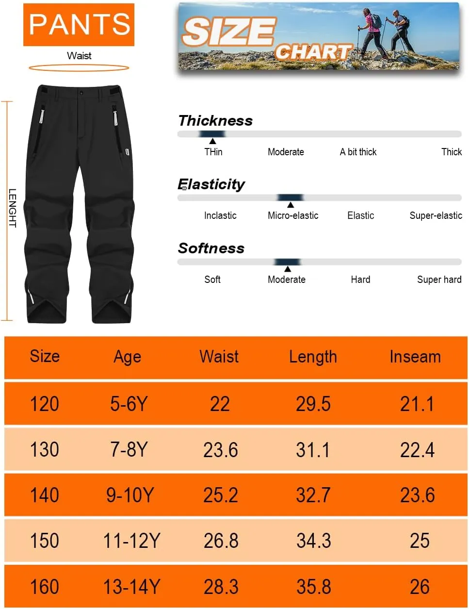 Kids Hiking Pants Waterproof Quick Dry Boys Camping Cargo Pant Lightweight Softshell Uniform Pants for Kid Girls