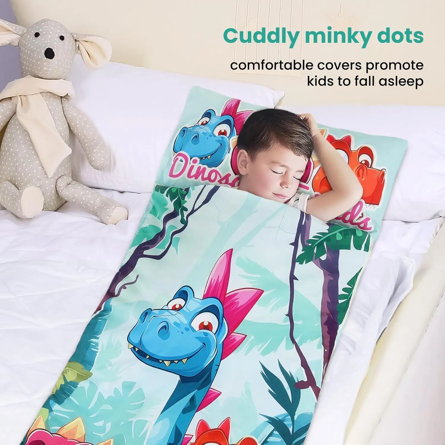 Kids Sleeping Bag Toddler Nap Mat with Removable Pillow, Large Foldable Sleeping Bag for Girls Boys, Easy Clean Slumber Bag with Double Zip for Camping School Preschool Daycare, 59×24 inch