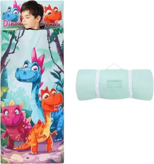 Kids Sleeping Bag Toddler Nap Mat with Removable Pillow, Large Foldable Sleeping Bag for Girls Boys, Easy Clean Slumber Bag with Double Zip for Camping School Preschool Daycare, 59×24 inch