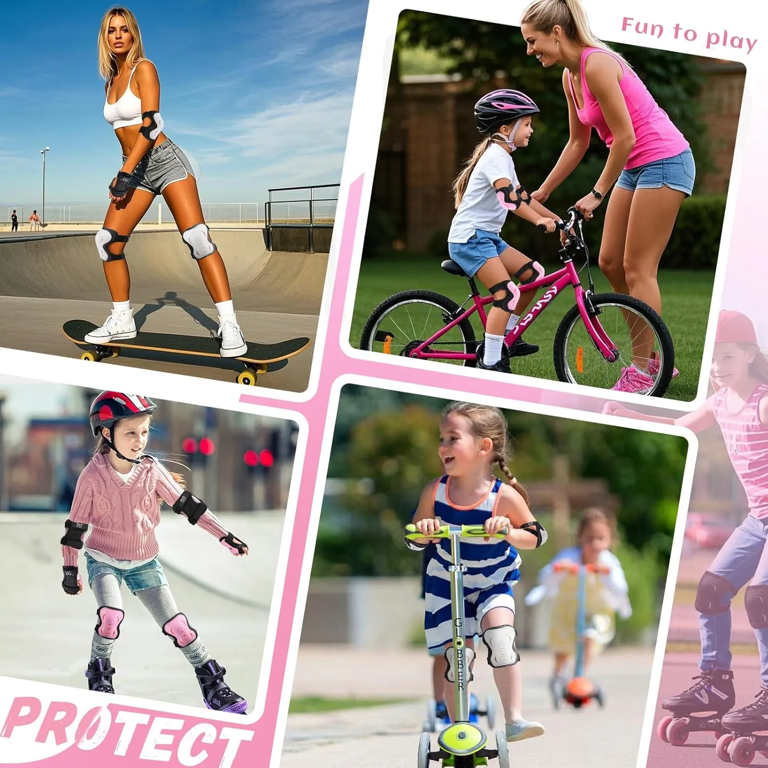 Kids/Youth/Adult Knee Pads Elbow Pads with Wrist Guards Protective Gear Set 6 Pack for Roller Skating Skateboard Cycling Skating Bike Scooter Riding Sports