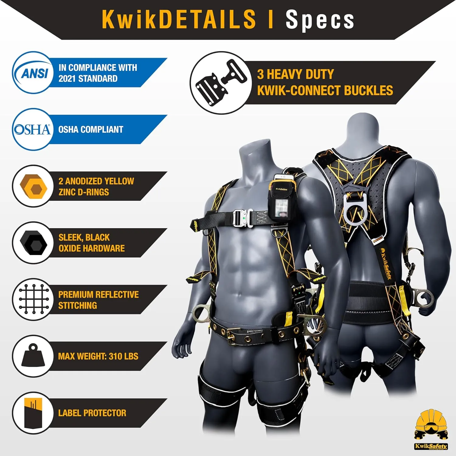 KwikSafety - Charlotte, NC - TYPHOON Ironworker Safety Harness [3 D-Ring, Tool Lanyard Loop] Construction ANSI Tested OSHA