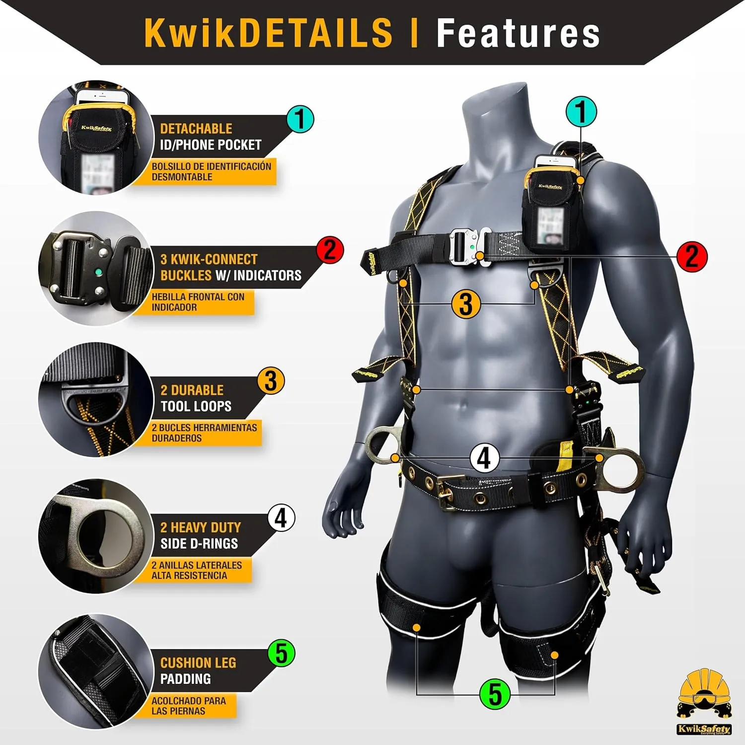 KwikSafety - Charlotte, NC - TYPHOON Ironworker Safety Harness [3 D-Ring, Tool Lanyard Loop] Construction ANSI Tested OSHA