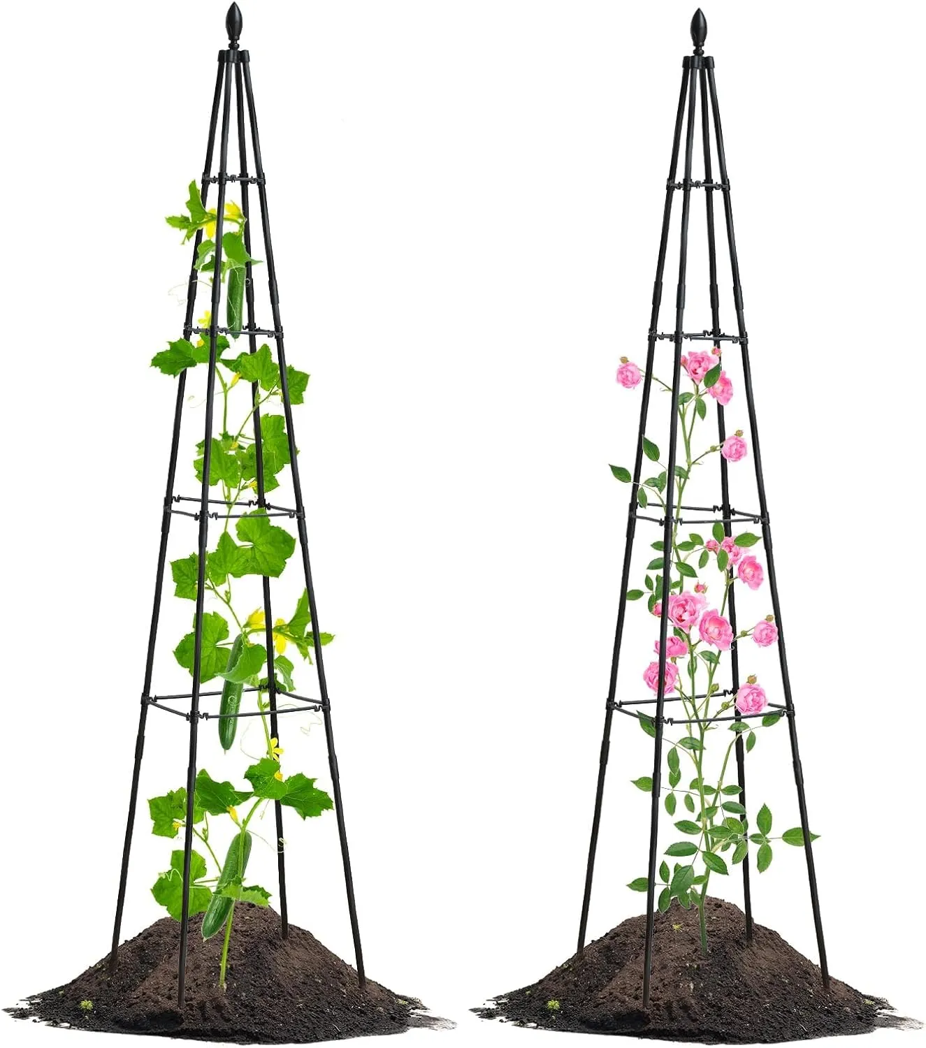 Lalahoni 2 Pack Garden Trellis for Climbing Plants Outdoor Indoor, 67inch Tall Metal Obelisk Rose Trellis for Climbing Plants Support Vegetable Peas Beans Cucumber Trellis, Lightweight, Black