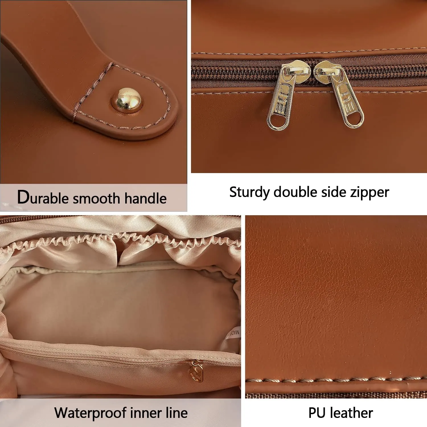 Large Capacity Cosmetic Bag, Travel Cosmetic Storage Bag with Handle, Portable Zipper Cosmetic Bag Toiletry Bag Makeup Bag Large with Compartments for Women Girls (Brown)