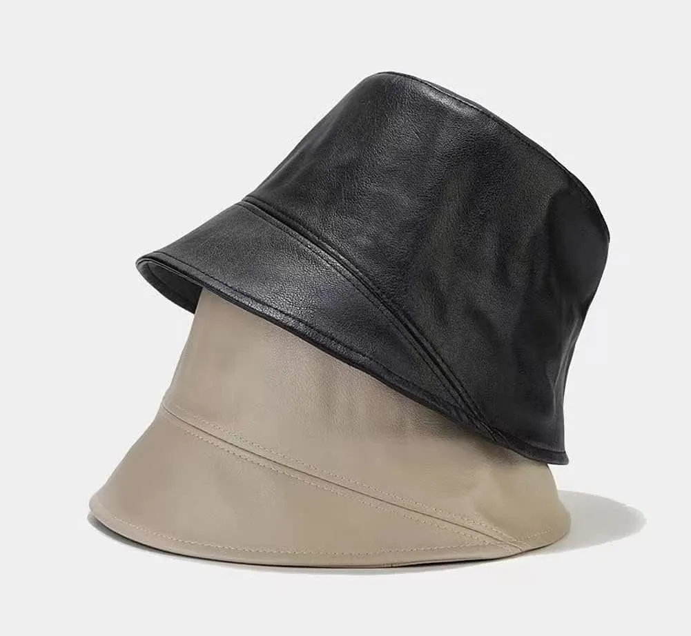 Leather Bucket Hat for Men Women, Packable Sun Hats, Fisherman Outdoor Summer Travel Hiking Beach Caps