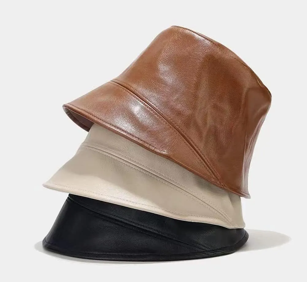 Leather Bucket Hat for Men Women, Packable Sun Hats, Fisherman Outdoor Summer Travel Hiking Beach Caps