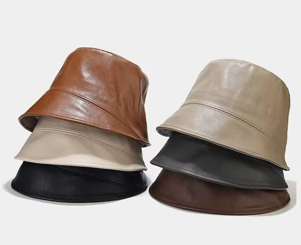Leather Bucket Hat for Men Women, Packable Sun Hats, Fisherman Outdoor Summer Travel Hiking Beach Caps