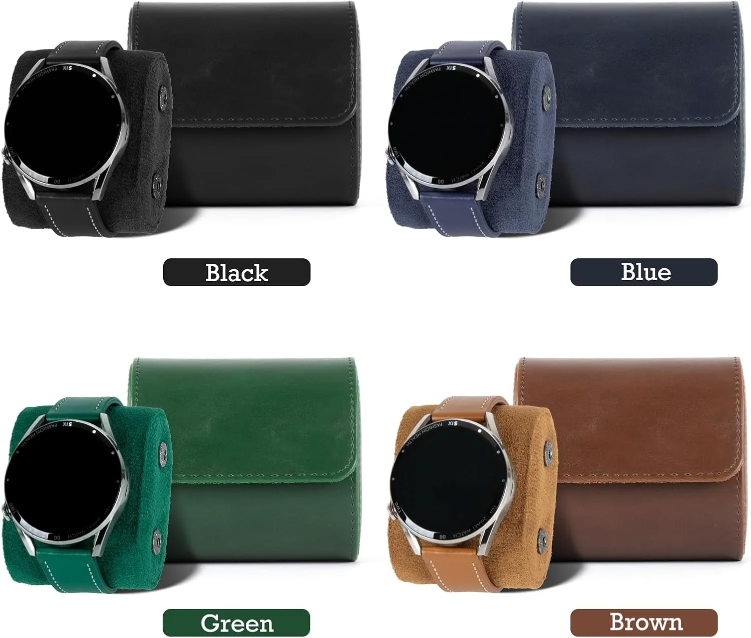 Leather Double Watch Box, Vintage Watch Roll Travel Case for Men and Women (Double-Black)