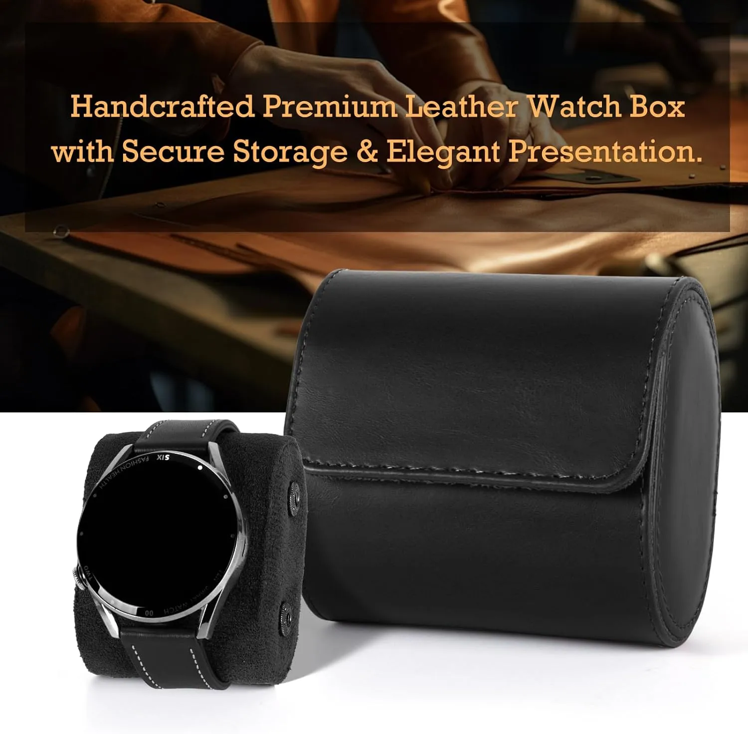 Leather Double Watch Box, Vintage Watch Roll Travel Case for Men and Women (Double-Black)