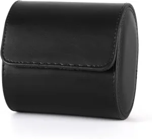 Leather Double Watch Box, Vintage Watch Roll Travel Case for Men and Women (Double-Black)