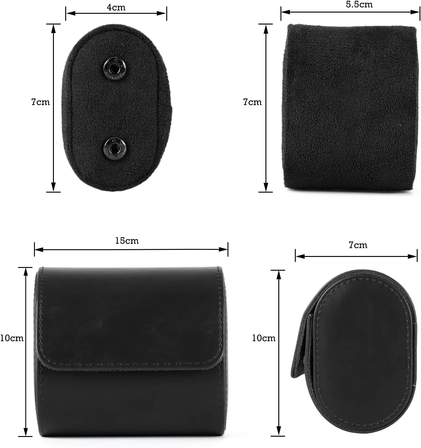 Leather Double Watch Box, Vintage Watch Roll Travel Case for Men and Women (Double-Black)