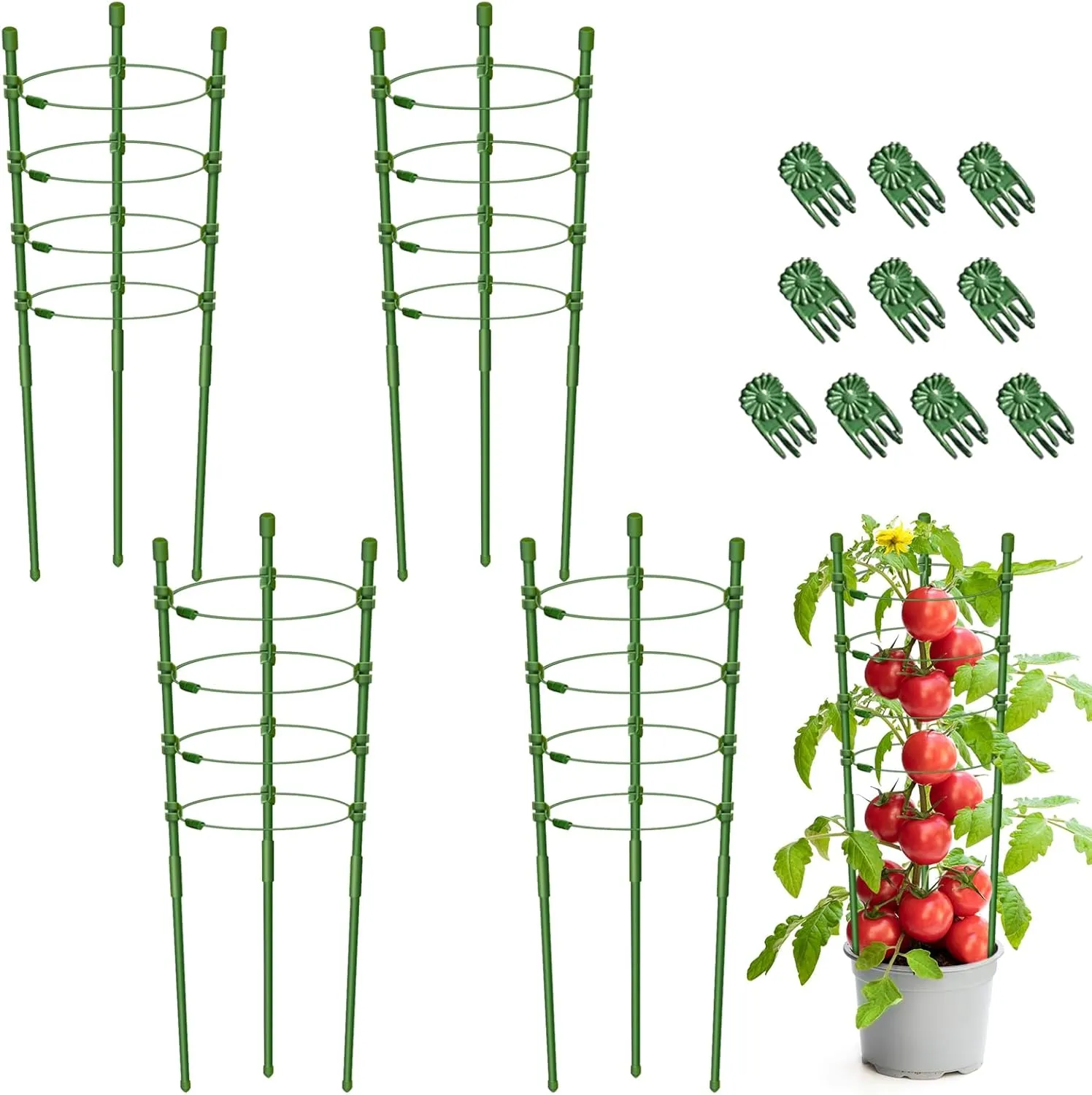 Legigo 4 Pack Tomato Cages for Garden- 36 Inches Adjustable Garden Cucumber Trellis Plant Support Cages Stakes, Trellis Support Rings for Outdoor Climbing Plants, Pots