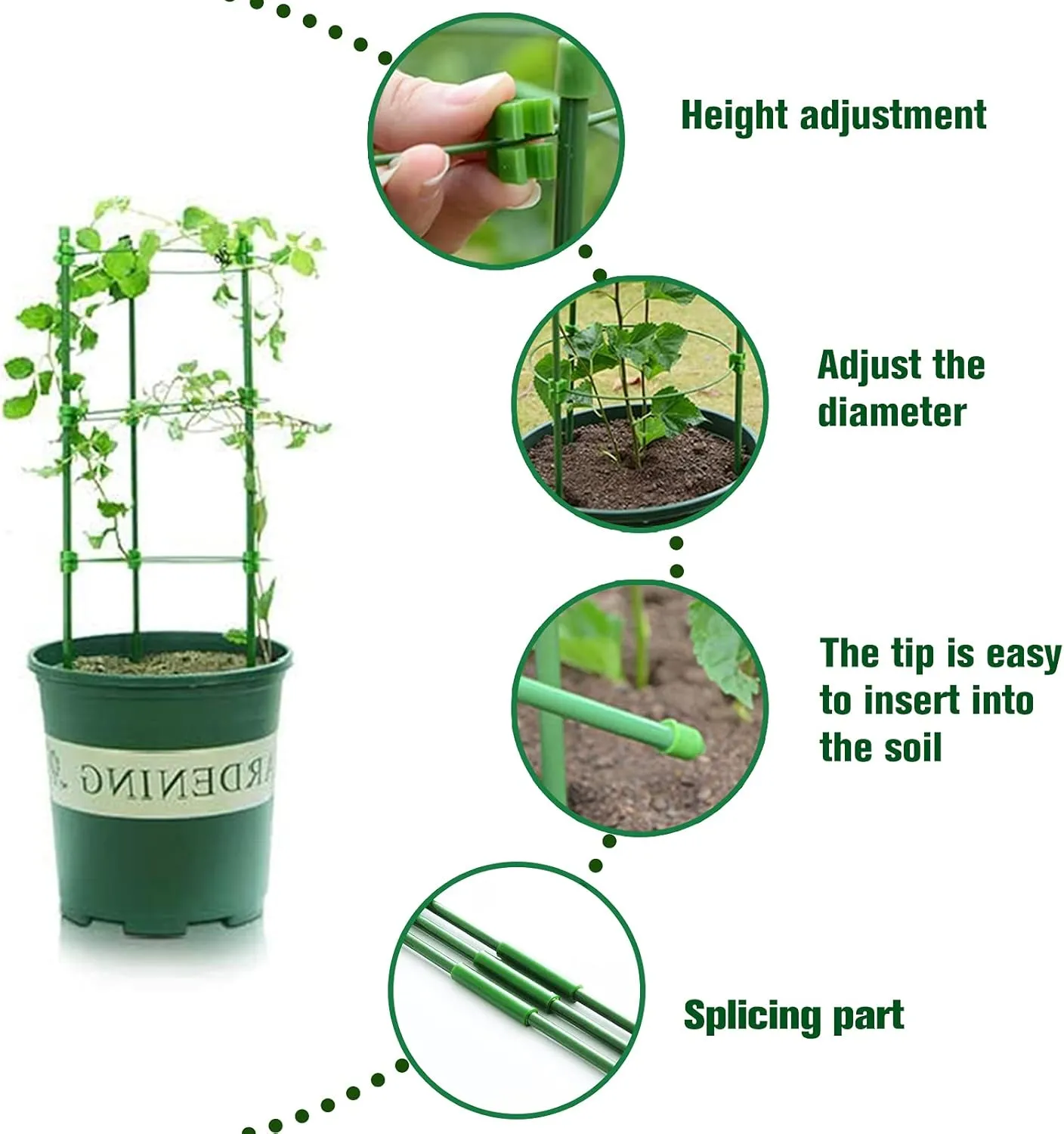 Legigo 4 Pack Tomato Cages for Garden- 36 Inches Adjustable Garden Cucumber Trellis Plant Support Cages Stakes, Trellis Support Rings for Outdoor Climbing Plants, Pots