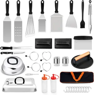 Leonyo Griddle Accessories Set of 26, Stainless Steel Grill Accessories Set with Metal Spatula, 2 Melting Domes, Burger Press, Professional Outdoor Grilling Tool for Cast Iron Flat Top Teppanyaki BBQ