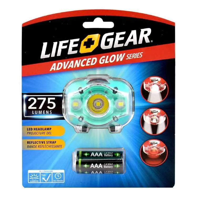 Life Gear 275 Lumen 3AAA Advanced Glow Headlamp/ Red OR Blue