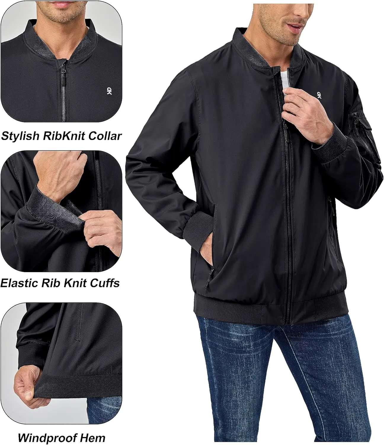 Little Donkey Andy Men's Lightweight Bomber Jacket Causal Fashion Flight Windbreaker Fall Spring Outdoor Coat