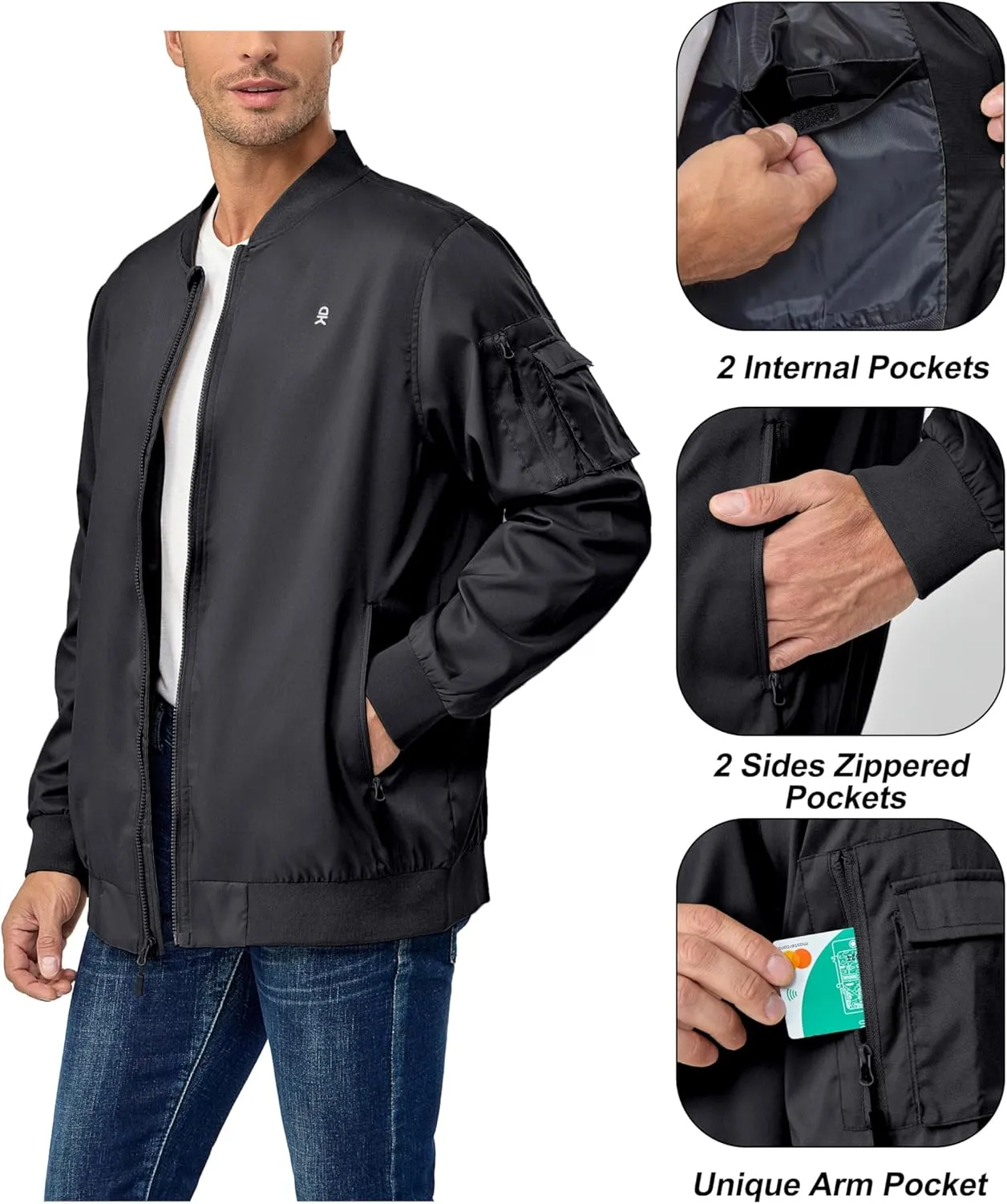 Little Donkey Andy Men's Lightweight Bomber Jacket Causal Fashion Flight Windbreaker Fall Spring Outdoor Coat