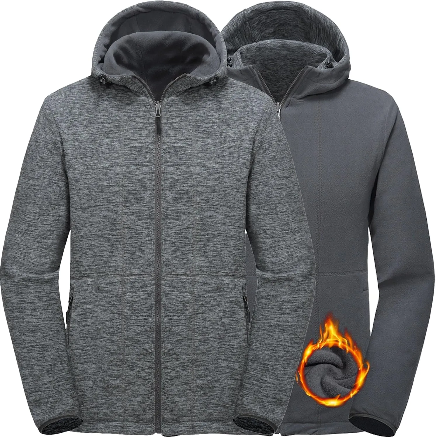 Little Donkey Andy Men's Lightweight Reversible Polar Fleece Jacket Full Zip Hoodie with Pockets Thermal Outdoor Coat