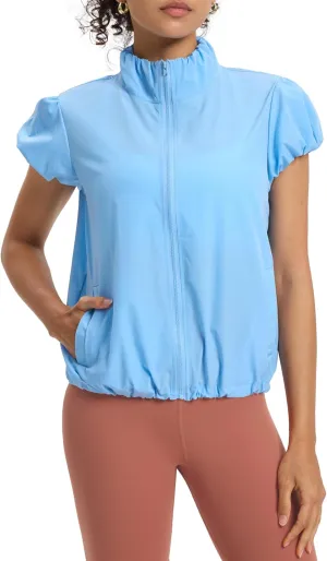 Locachy Women's Lightweight Short Sleeve Zip Up Athletic Jacket Stand Collar Sun Protection Workout Outdoor Jacket