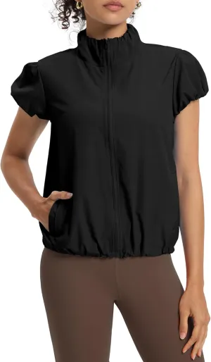 Locachy Women's Lightweight Short Sleeve Zip Up Athletic Jacket Stand Collar Sun Protection Workout Outdoor Jacket