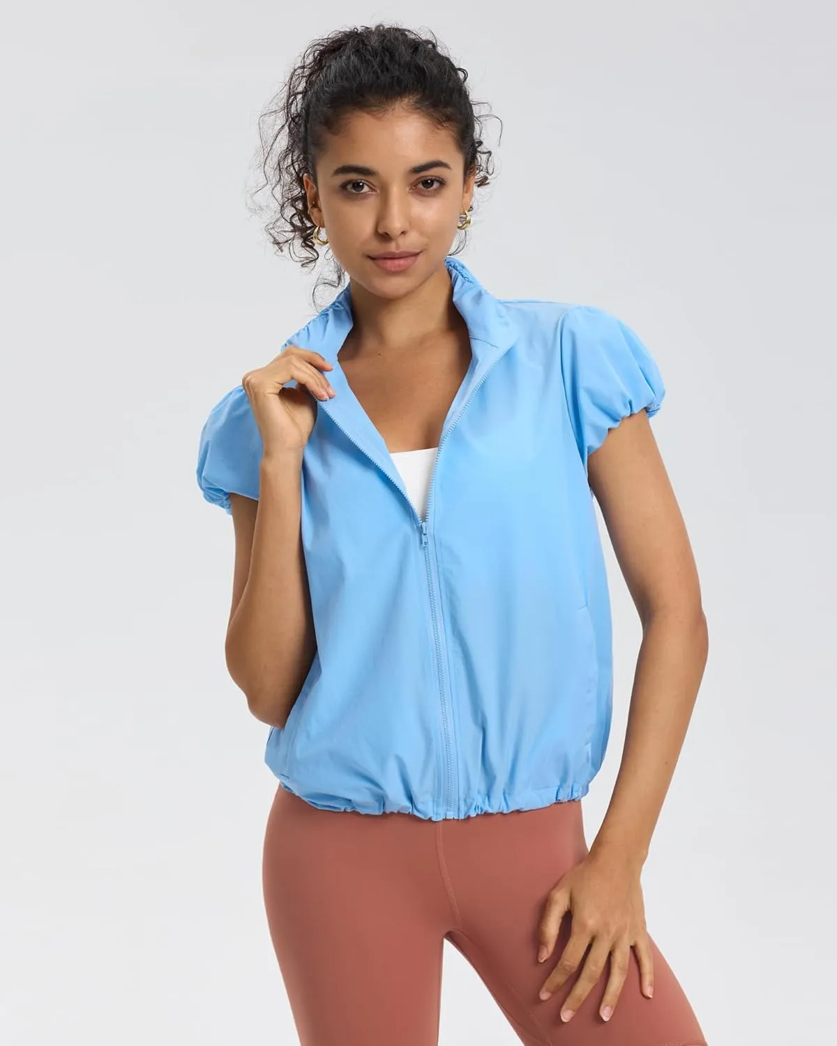 Locachy Women's Lightweight Short Sleeve Zip Up Athletic Jacket Stand Collar Sun Protection Workout Outdoor Jacket