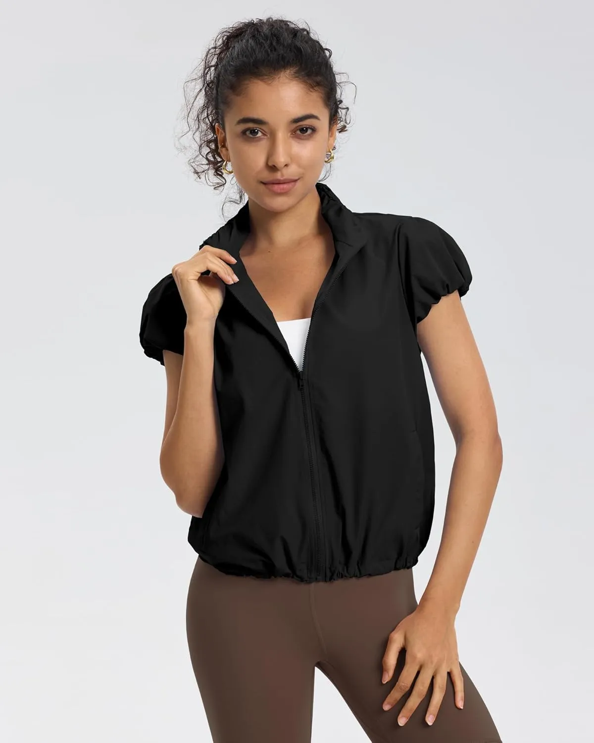 Locachy Women's Lightweight Short Sleeve Zip Up Athletic Jacket Stand Collar Sun Protection Workout Outdoor Jacket