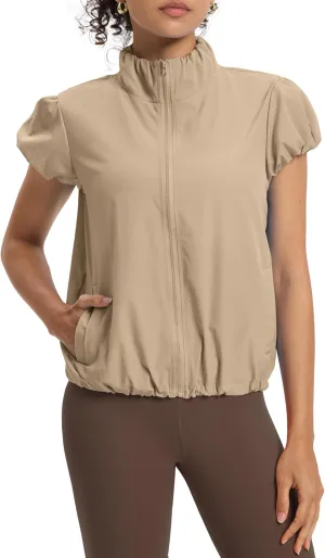 Locachy Women's Lightweight Short Sleeve Zip Up Athletic Jacket Stand Collar Sun Protection Workout Outdoor Jacket