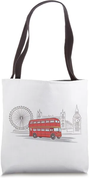 London Bus Skyline England Double Decker Bus Tote Bag