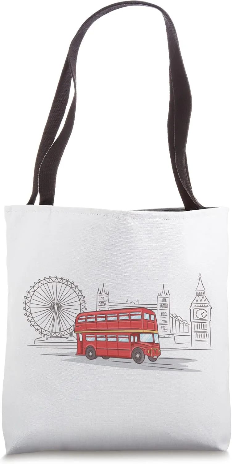 London Bus Skyline England Double Decker Bus Tote Bag