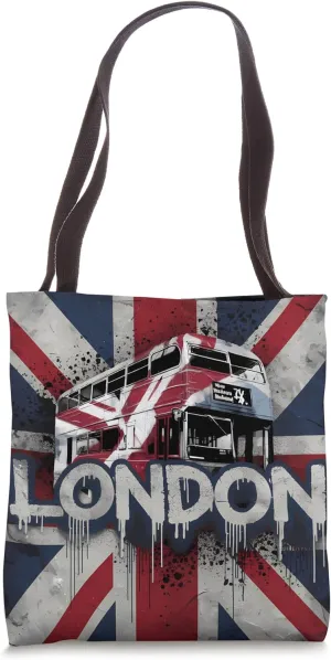 London - Grungy UK Flag and Double-Decker Bus Art Tote Bag