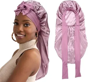 Long Satin Bonnet | Double Layer Elastic | Long Satin Bonnet for Sleeping | Satin Bonnet for Sleeping Women Long Hair | Hair Bonnet One Size