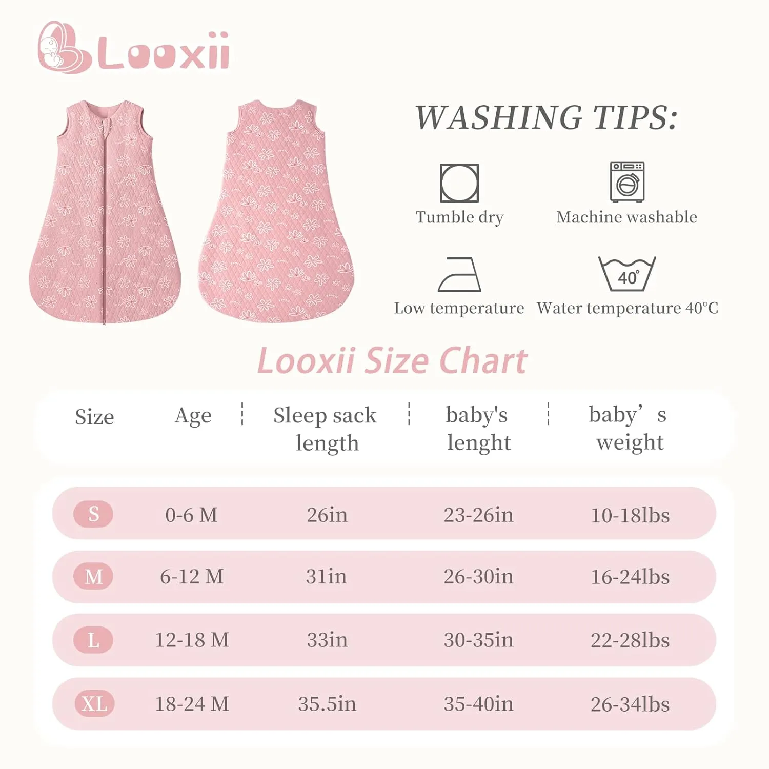 Looxii Baby Wearable Blanket Sleep Sack 18-24 Months 2.5 TOG Cotton Quilted Toddler Sleeping Sack 2-Way Zipper Warm for Winter