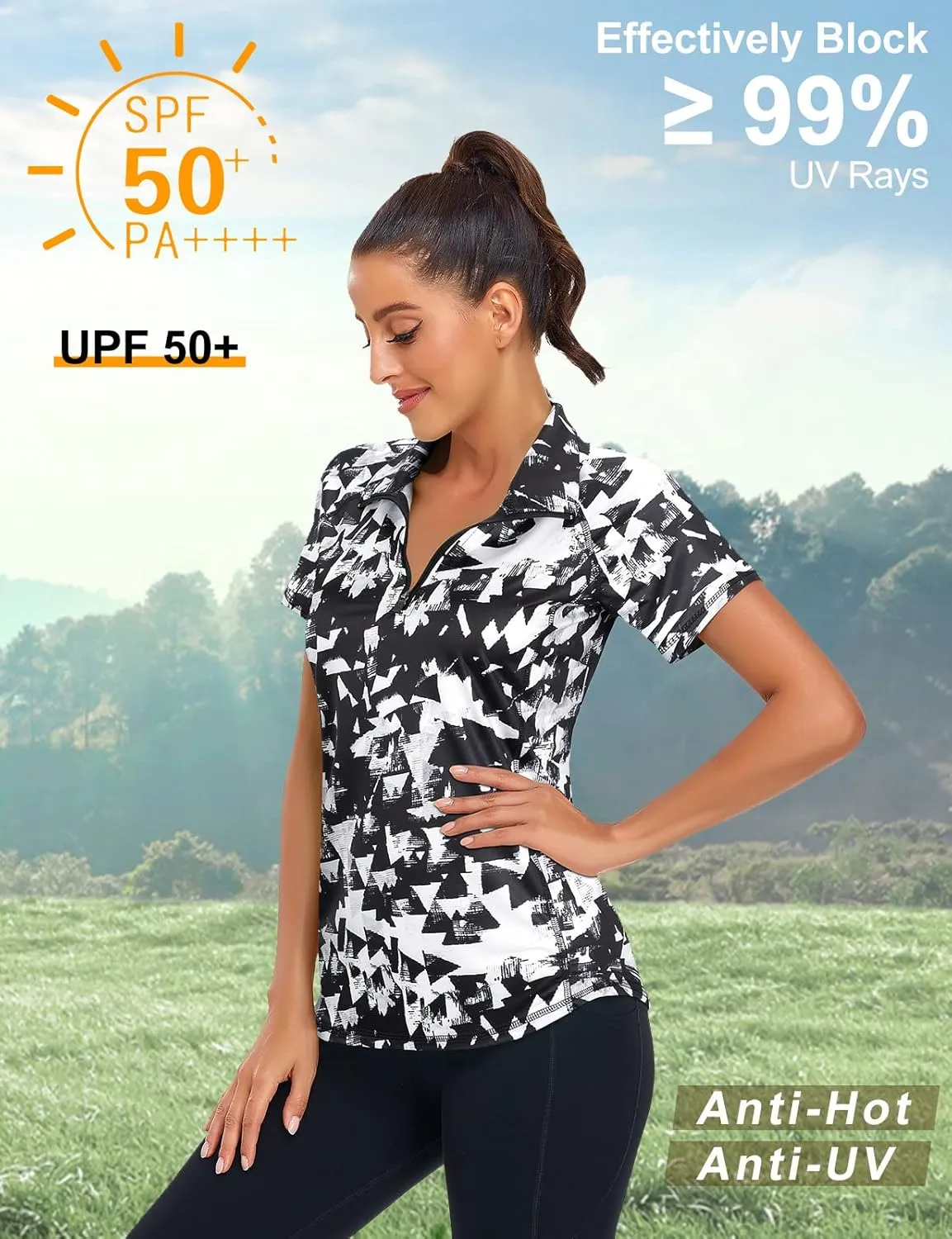LURANEE Women's Short Sleeve Moisture Wicking Athletic Shirts Quarter Zip Pullover