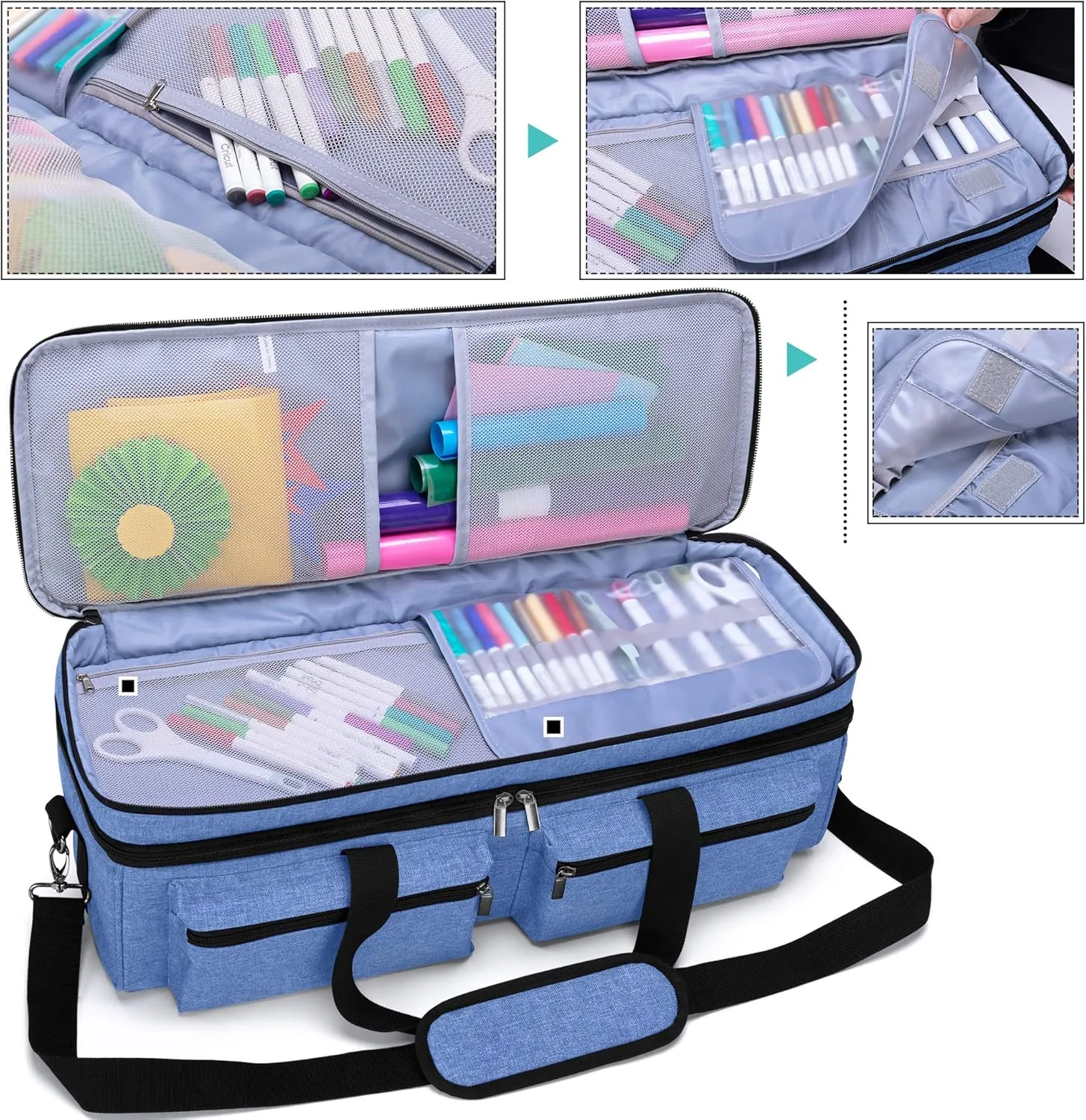 LUXJA Double-Layer Bag Compatible with Cricut Explore Air (Air2) and Maker, Carrying Bag Compatible with Cricut Die-Cut Machine and Supplies, Blue (Bag Only, Patent Design)