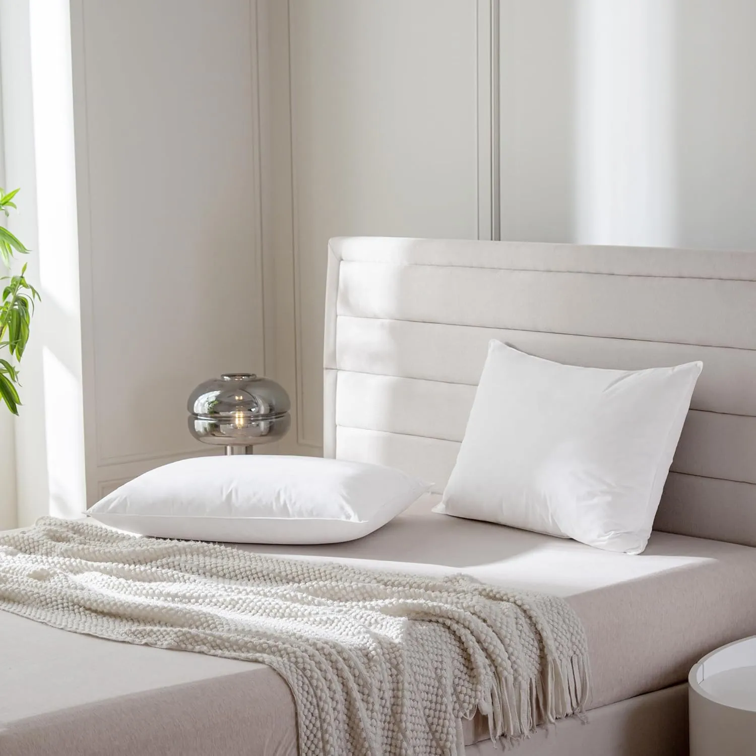 Luxury Feathers Down Pillows Queen Size Set of 2, Hotel Quality Fluffy Bed Pillows, Soft Pillows for Sleeping, Organic Cotton Cover(20x28”, Pack of 2)
