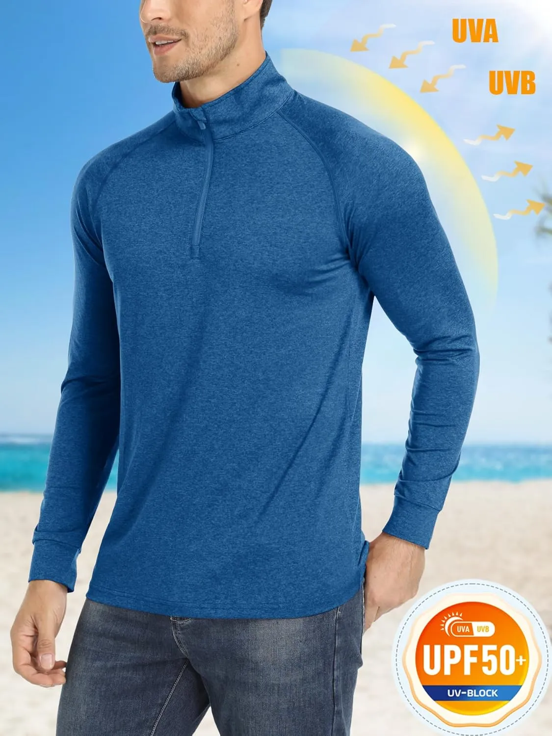 MAGCOMSEN Men's 1/4 Zip Pullover UPF 50  Long Sleeve Sun Protection Sports Shirts Lightweight Athletic Workout Shirt