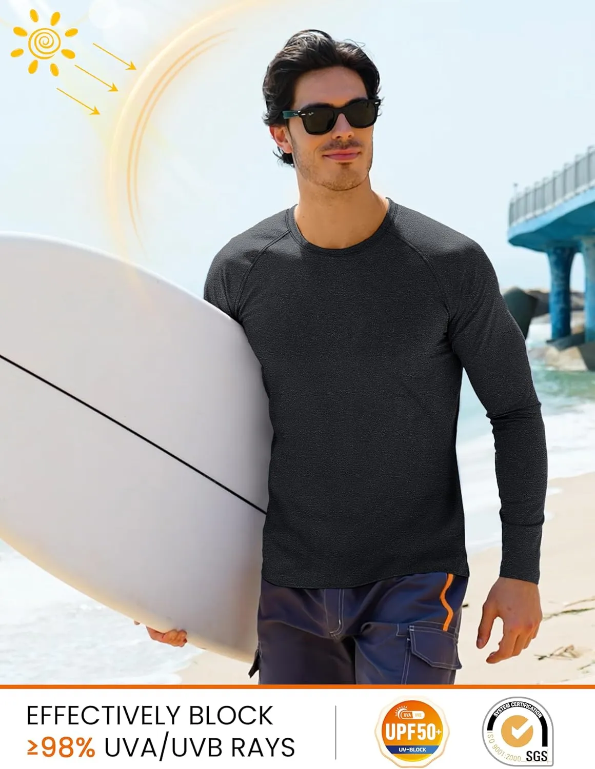 MAGCOMSEN Men's Long Sleeve Shirt Quick Dry UPF 50  Sun Protection Lightweight T-Shirt Athletic Workout Fishing Tee