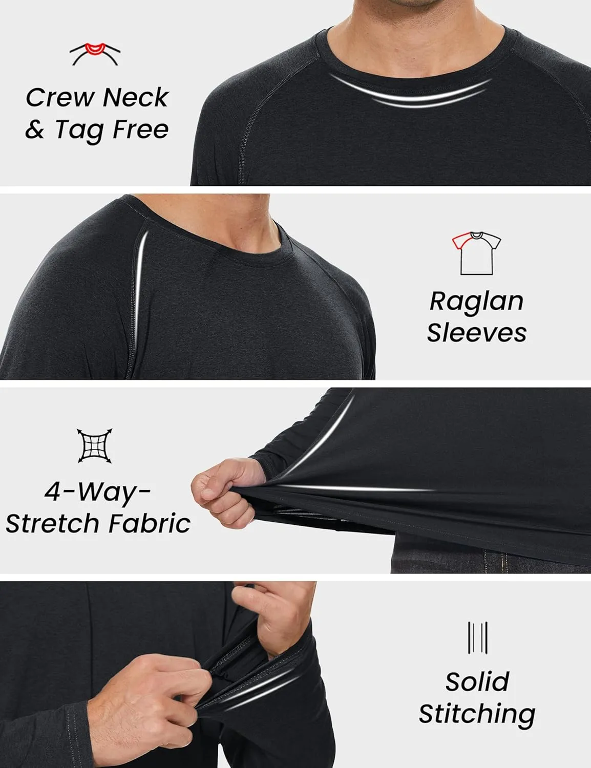MAGCOMSEN Men's Long Sleeve Shirt Quick Dry UPF 50  Sun Protection Lightweight T-Shirt Athletic Workout Fishing Tee