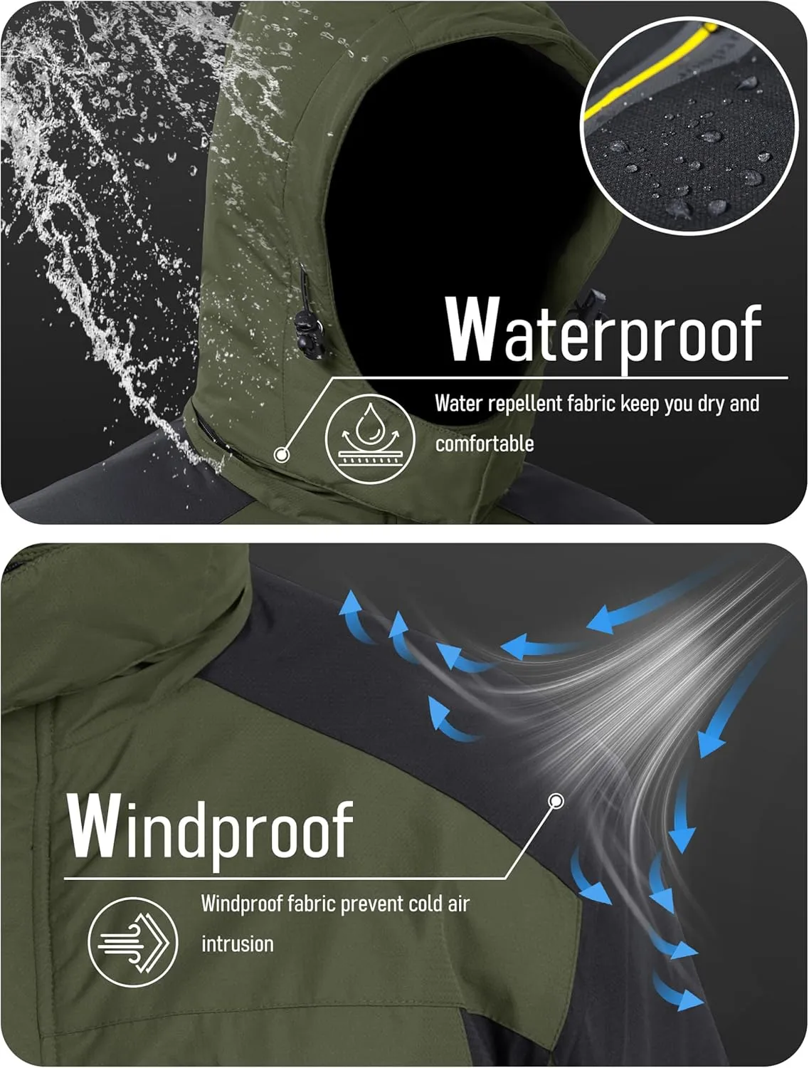 MAGCOMSEN Men's Winter Coats Water Resistant Snow Ski Jacket Fleece Lined Parka 5 Pockets