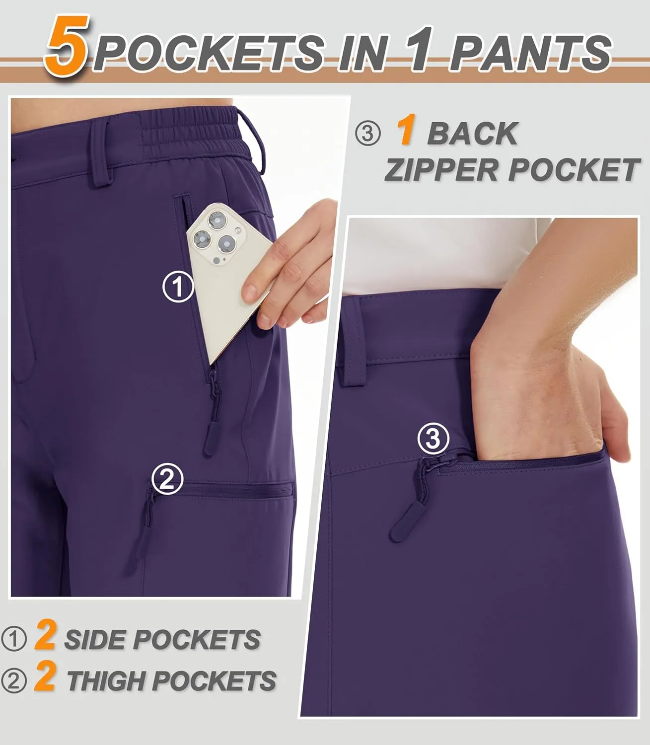 MAGCOMSEN Women's Fleece Lined Hiking Pants Waterproof Insulated Outdoor Snow Ski Pants Warm Winter Softshell Pants