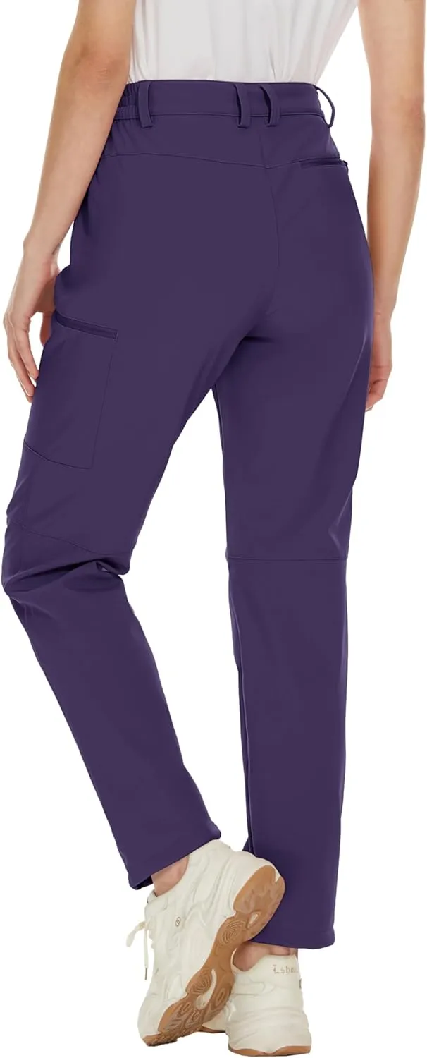 MAGCOMSEN Women's Fleece Lined Hiking Pants Waterproof Insulated Outdoor Snow Ski Pants Warm Winter Softshell Pants